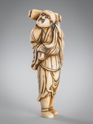 Lot 1510 - A LARGE IVORY NETSUKE OF KANZAN