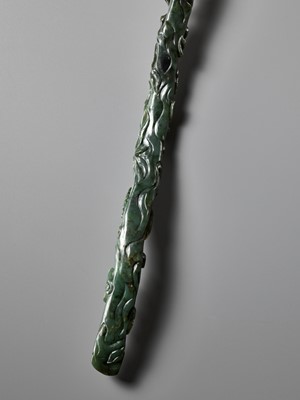 Lot 41 - A SPINACH-GREEN JADE ‘LINGZHI AND FINGER CITRON’ RUYI SCEPTER, CHINA, 18TH CENTURY