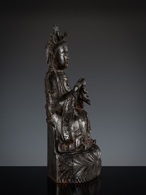 Lot 73 - A BRONZE FIGURE OF SONGZI GUANYIN AND CHILD, MING DYNASTY