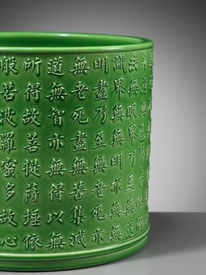 Lot 1960 - A GREEN-GLAZED ‘HEART SUTRA’ BRUSHPOT, BITONG, LATE QING DYNASTY