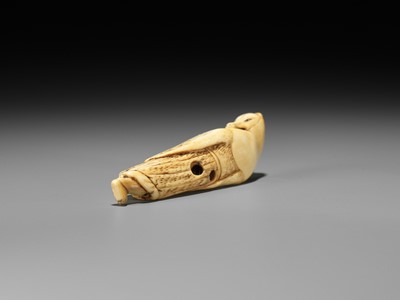 Lot 112 - A GOOD IVORY NETSUKE OF A FOX PRIEST (HAKUZOSU)