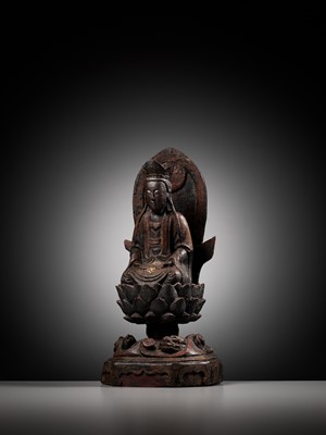 Lot 74 - A LACQUERED WOOD FIGURE OF GUANYIN, MING DYNASTY