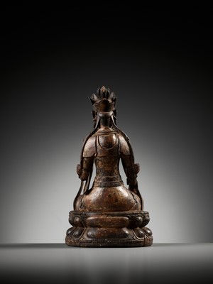 Lot 70 - A LACQUERED WOOD FIGURE OF GUANYIN, MING DYNASTY