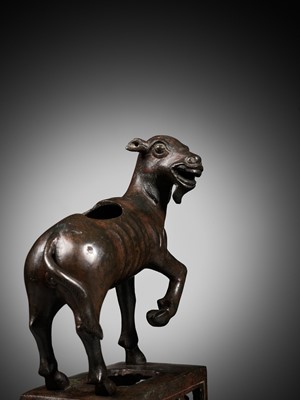 Lot 108 - A BRONZE ‘GOAT’ CENSER, YUAN TO EARLY MING DYNASTY