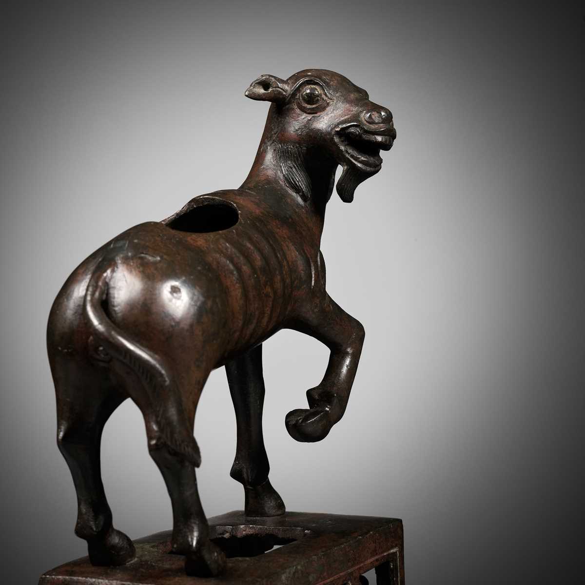 Lot 108 - A BRONZE ‘GOAT’ CENSER, YUAN TO EARLY MING DYNASTY