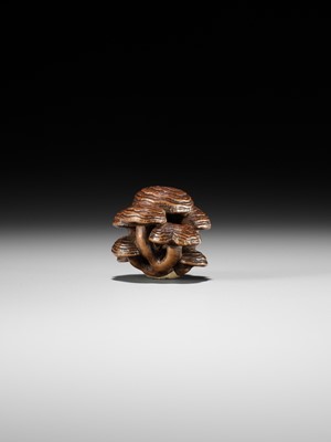 Lot 317 - A WOOD NETSUKE OF REISHI FUNGI