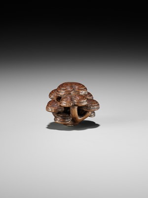 Lot 317 - A WOOD NETSUKE OF REISHI FUNGI