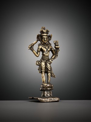 Lot 648 - A COPPER-ALLOY FIGURE OF MANJUSHRI, WESTERN TIBET, 11TH-12TH CENTURY
