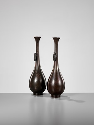 Lot 267 - A PAIR OF BRONZE VASES WITH CICADAS