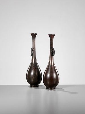 Lot 267 - A PAIR OF BRONZE VASES WITH CICADAS