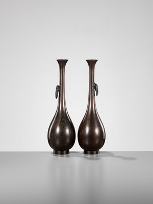 Lot 267 - A PAIR OF BRONZE VASES WITH CICADAS