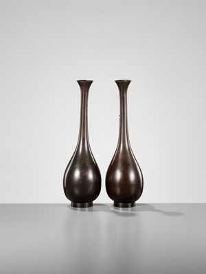 Lot 267 - A PAIR OF BRONZE VASES WITH CICADAS