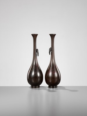 Lot 267 - A PAIR OF BRONZE VASES WITH CICADAS
