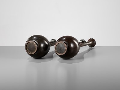 Lot 267 - A PAIR OF BRONZE VASES WITH CICADAS