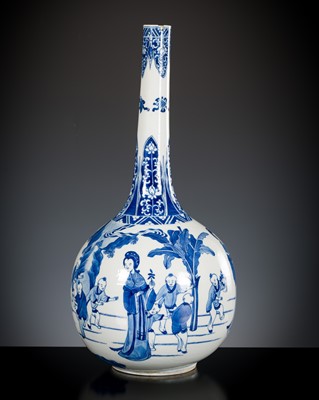 Lot 228 - A LARGE BLUE AND WHITE ‘PLAYING DISCIPLES’ BOTTLE VASE, CHINA, 18th - 19th CENTURY