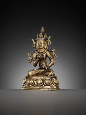 Lot 649 - A GILT-BRONZE AND TURQUOISE-INLAID FIGURE OF VAJRASATTVA, KASHMIR STYLE, WEST TIBET, 12TH CENTURY