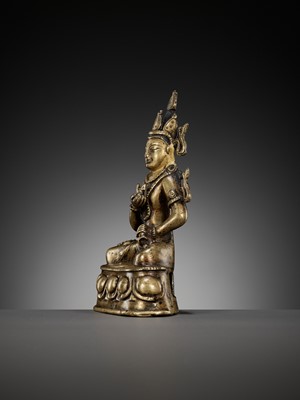 Lot 649 - A GILT-BRONZE AND TURQUOISE-INLAID FIGURE OF VAJRASATTVA, KASHMIR STYLE, WEST TIBET, 12TH CENTURY