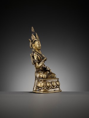 Lot 649 - A GILT-BRONZE AND TURQUOISE-INLAID FIGURE OF VAJRASATTVA, KASHMIR STYLE, WEST TIBET, 12TH CENTURY