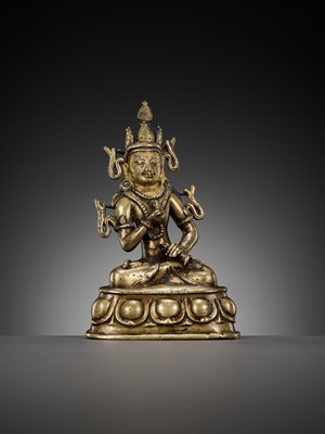 Lot 649 - A GILT-BRONZE AND TURQUOISE-INLAID FIGURE OF VAJRASATTVA, KASHMIR STYLE, WEST TIBET, 12TH CENTURY