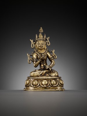 Lot 649 - A GILT-BRONZE AND TURQUOISE-INLAID FIGURE OF VAJRASATTVA, KASHMIR STYLE, WEST TIBET, 12TH CENTURY