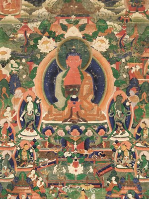 Lot 33 - A THANGKA OF BUDDHA AMITABHA IN SUKHAVATI, TIBET, 18TH CENTURY