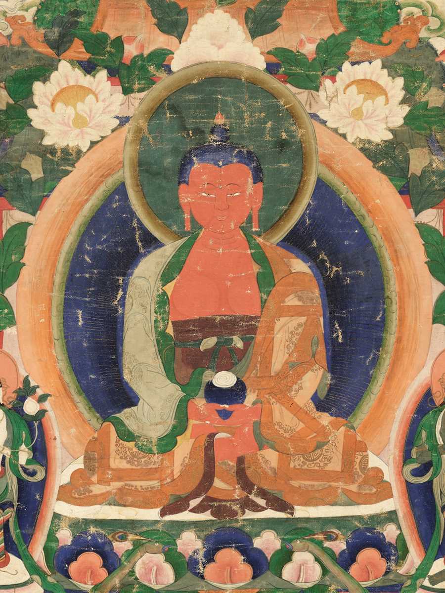 Lot 33 - A THANGKA OF BUDDHA AMITABHA IN SUKHAVATI,