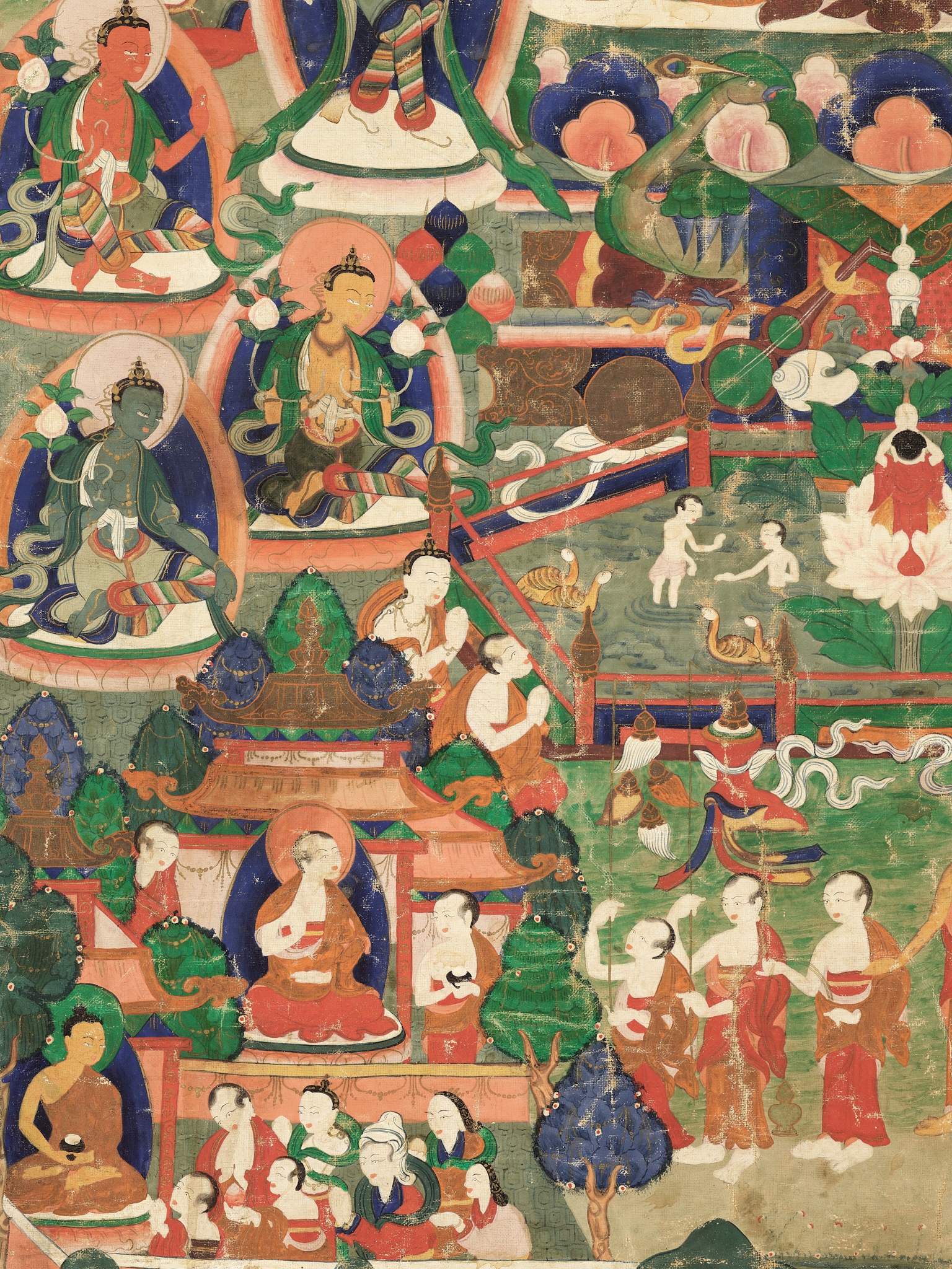 Lot 33 - A THANGKA OF BUDDHA AMITABHA IN SUKHAVATI,