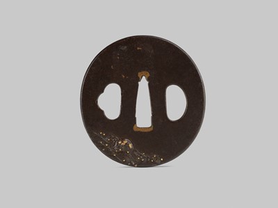 Lot 297 - A FINE IRON TSUBA DEPICTING URASHIMA TARO CATCHING A MINOGAME