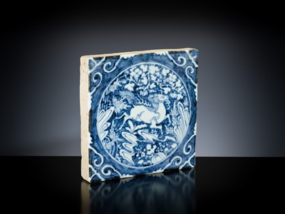 Lot 484 - A BLUE AND WHITE ‘QILIN’ TILE, LATE MING DYNASTY