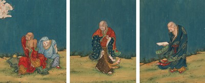 Lot 363 - A SET OF THREE PAINTINGS DEPICTING LUOHAN