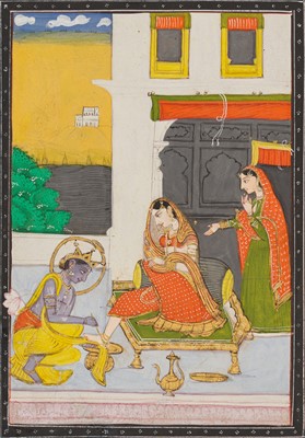 Lot 230 - AN INDIAN MINIATURE PAINTING OF KRISHNA PAINTING RADHA’S FEET