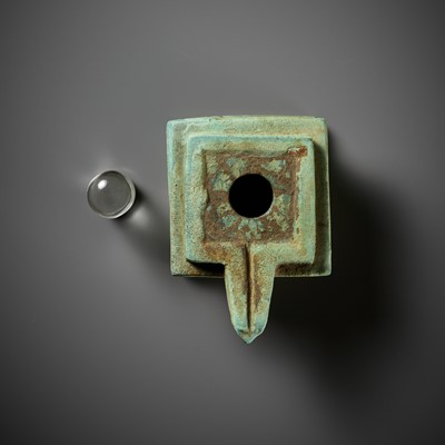 Lot 358 - A ROCK CRYSTAL LINGA AND BRONZE YONI, ANGKOR PERIOD