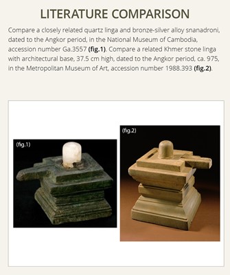 Lot 358 - A ROCK CRYSTAL LINGA AND BRONZE YONI, ANGKOR PERIOD