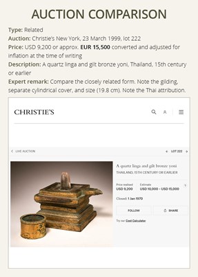 Lot 358 - A ROCK CRYSTAL LINGA AND BRONZE YONI, ANGKOR PERIOD