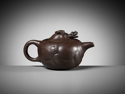 Lot 1384 - A YIXING STONEWARE ‘DRAGON AND CARP’ TEAPOT AND COVER, BY WANG YUYING, REPUBLIC PERIOD
