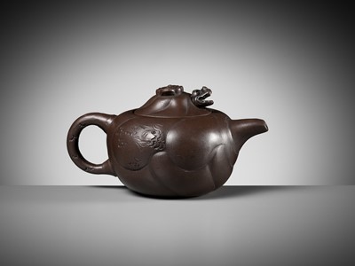 Lot 1384 - A YIXING STONEWARE ‘DRAGON AND CARP’ TEAPOT AND COVER, BY WANG YUYING, REPUBLIC PERIOD