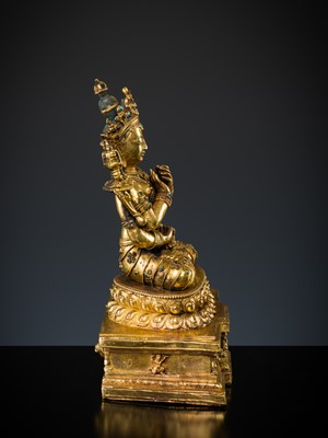 Lot 681 - A GILT BRONZE FIGURE OF PRAJNAPARAMITA, TIBET, LATE 19TH TO MID-20TH CENTURY