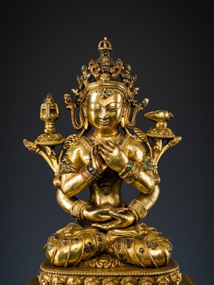 Lot 681 - A GILT BRONZE FIGURE OF PRAJNAPARAMITA, TIBET, LATE 19TH TO MID-20TH CENTURY