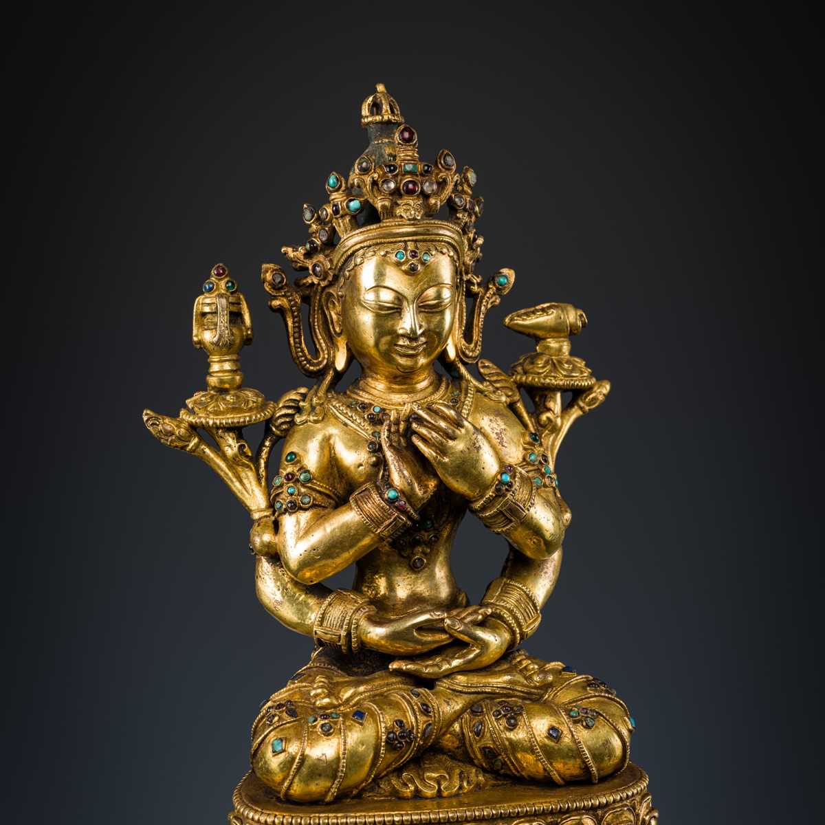 Lot 681 - A GILT BRONZE FIGURE OF PRAJNAPARAMITA, TIBET, LATE 19TH TO MID-20TH CENTURY