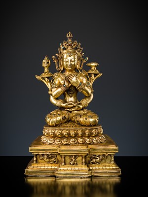 Lot 681 - A GILT BRONZE FIGURE OF PRAJNAPARAMITA, TIBET, LATE 19TH TO MID-20TH CENTURY