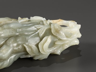 Lot 42 - A CELADON JADE CARVING OF A FINGER CITRON, CHINA, 18TH - 19TH CENTURY