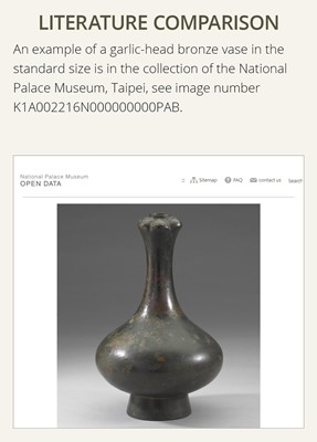 Lot 322 - A RARE BRONZE MINIATURE GARLIC-HEAD VASE, SUANTOUHU, HAN DYNASTY