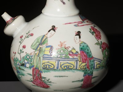 Lot 535 - A FAMILLE ROSE POURING VESSEL (KENDI) WITH ATTENDANTS IN A LANDSCAPE, YONGZHENG PERIOD