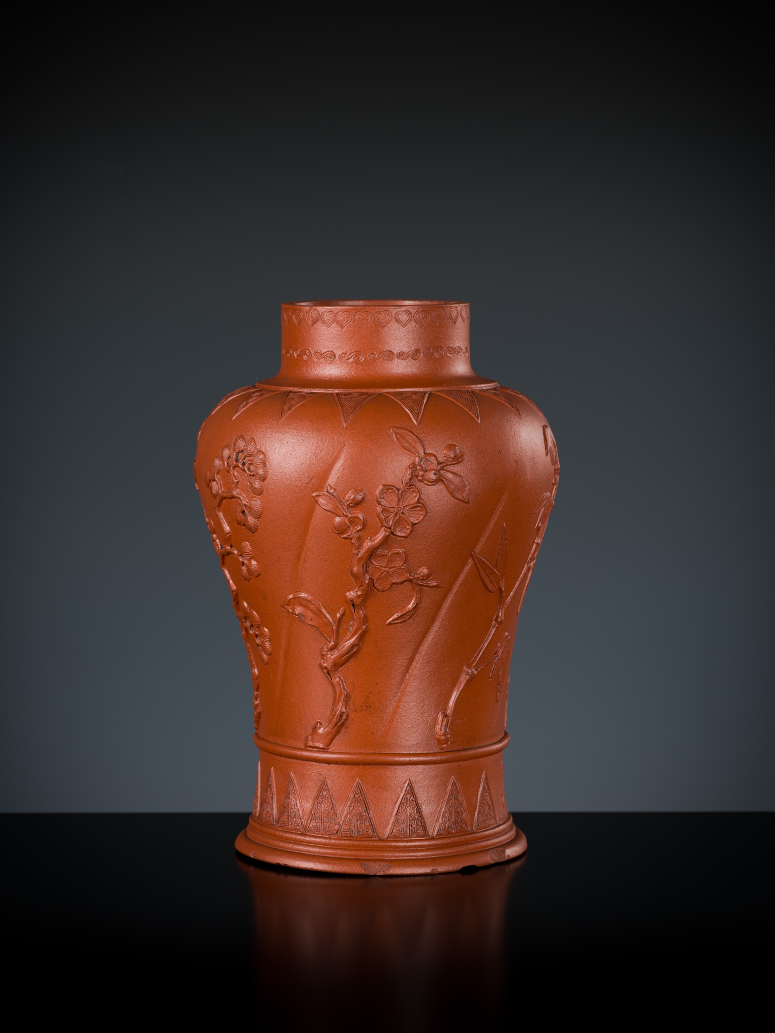Lot 199 - A YIXING RED STONEWARE VASE, BY CHEN ZIWEN,