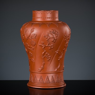 Lot 199 - A YIXING RED STONEWARE VASE, BY CHEN ZIWEN, FIRST HALF OF 18TH CENTURY