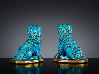 Lot 492 - A PAIR OF TURQUOISE-GLAZED FIGURES OF BUDDHIST LIONS, KANGXI PERIOD