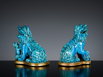 Lot 492 - A PAIR OF TURQUOISE-GLAZED FIGURES OF BUDDHIST LIONS, KANGXI PERIOD