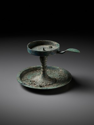 Lot 603 - A BRONZE OIL LAMP, HAN DYNASTY, EX MICHAEL GOEDHUIS