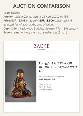 Lot 403 - AN EXTRAORDINARY LARGE GILT-LACQUER WOOD STATUE OF BUDDHA, VIETNAM, 17TH-18TH CENTURY