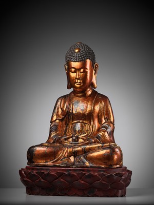 Lot 403 - AN EXTRAORDINARY LARGE GILT-LACQUER WOOD STATUE OF BUDDHA, VIETNAM, 17TH-18TH CENTURY